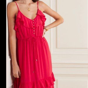 Melissa Odabash Bethan tiered ruffled crepe de chine midi dress, Size Large, Red